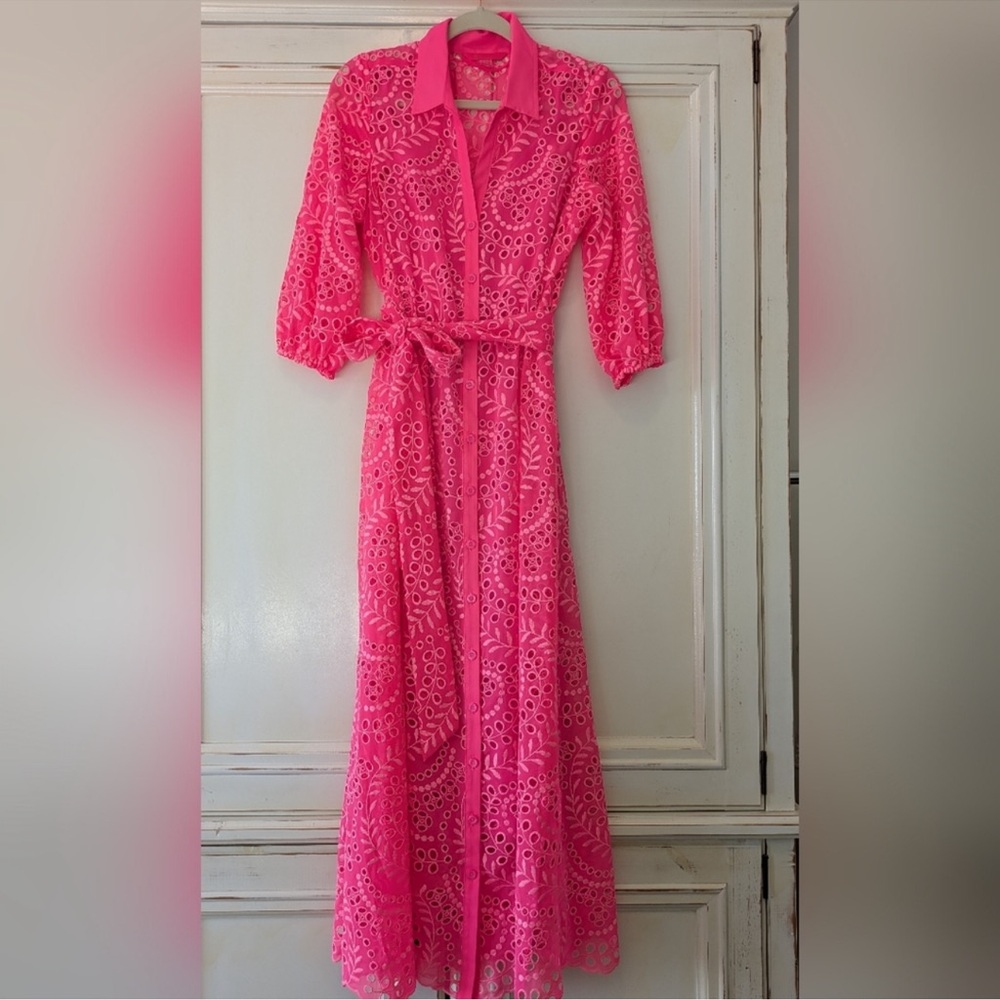 Lilly Pulitzer Amrita Pink Ruffled Maxi Dress with Puff Sleeves Size 2
